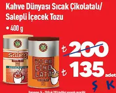 KAHVE DÜNYASI SALEP/SICAK ÇİKOLATA 400 G fiyat ve kampanya bilgisi